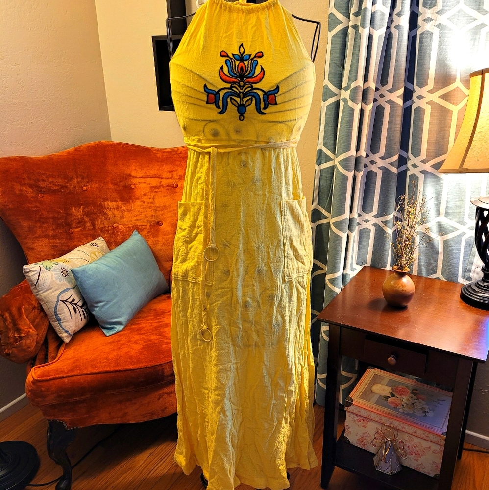 Vintage 1970s Yellow Maxi Dress